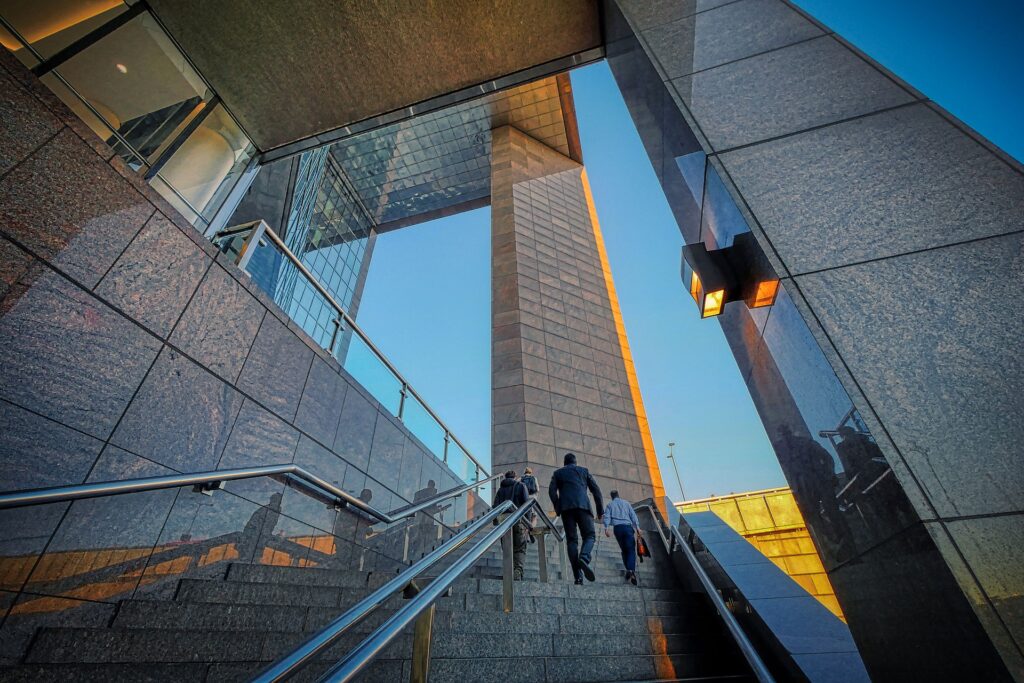 Climbing Up Businessmen Stairs Business Building